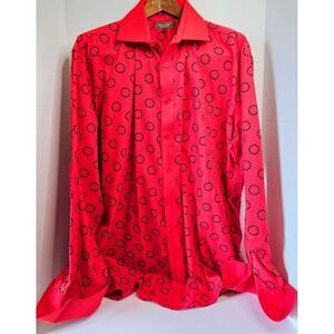 Henri Picard Mens French Cuff Dress Shirt 17 1/2 36/37 Red Black Circle Pattern